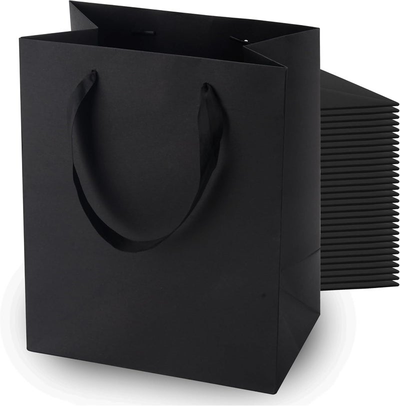 MOXARYSU Black Gift Bags With Handles: 8x5x10 Inch 50pcs Black Paper Bags Medium Bulk For Party Shopping Birthday Wedding (M, 50) - Image 1